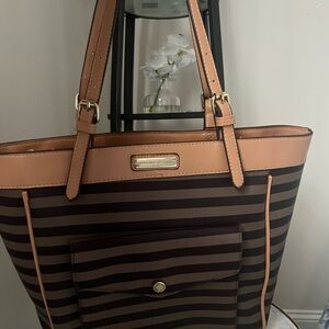 Adrienne Vittadini Brown and Tan Tote Bag with Refined Leather Accents